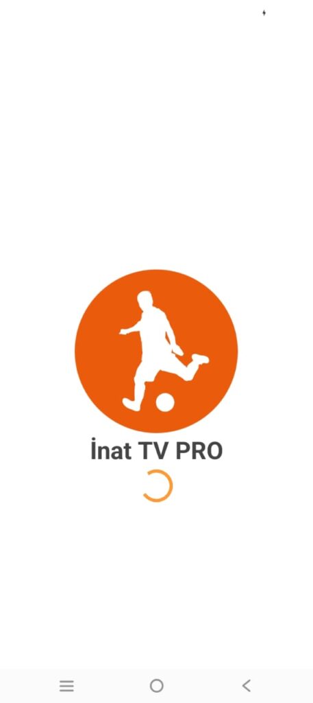 İnat TV Pro uygulaması açılış ekranı – turuncu daire içinde futbol oynayan figür logosu”